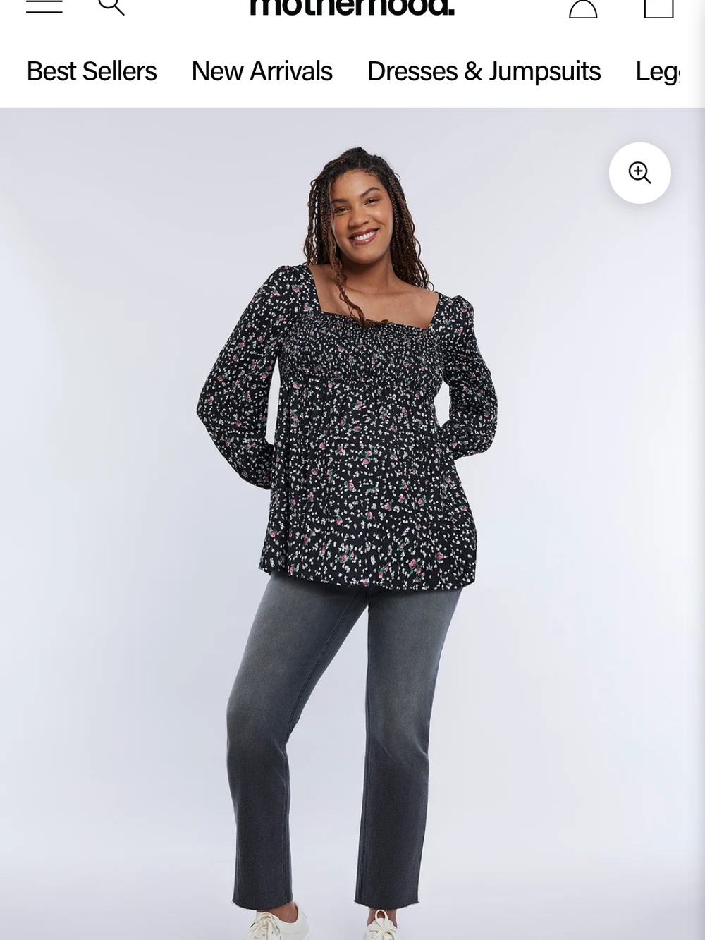 Motherhood Maternity Black Smocked Floral Maternity Top